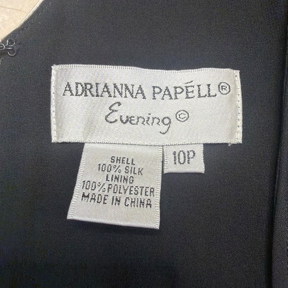 Adriana Papel Evening, Silk Chiffon Black and Cream Dress, size 10p - Picture 6 of 7